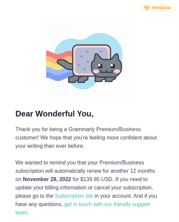 exemplo de campanha de email marketing da grammarly