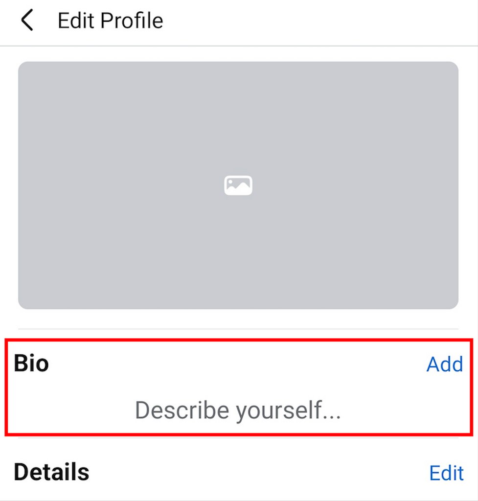 Configurações do Facebook mostrando a área para editar a bio