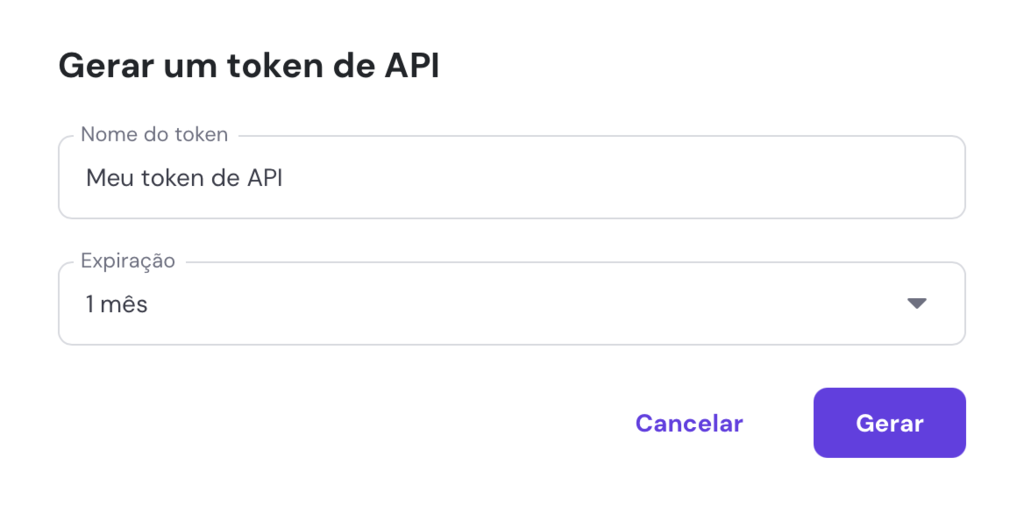 op&ccedil;&atilde;o de gerar token de api no hpanel