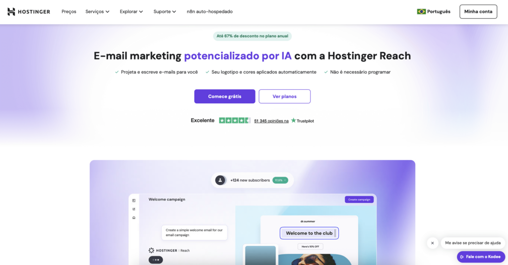 página inicial da hostinger reach