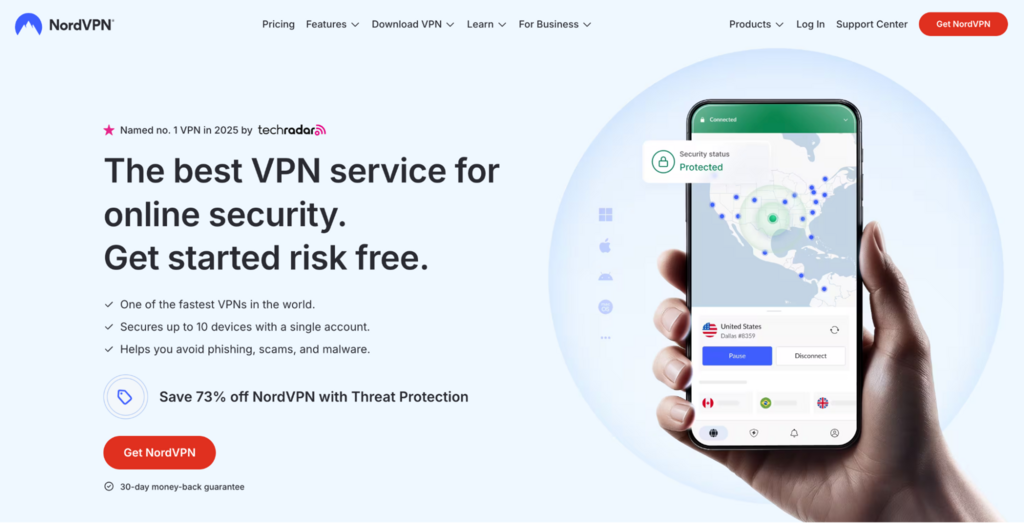landing page da nordvpn