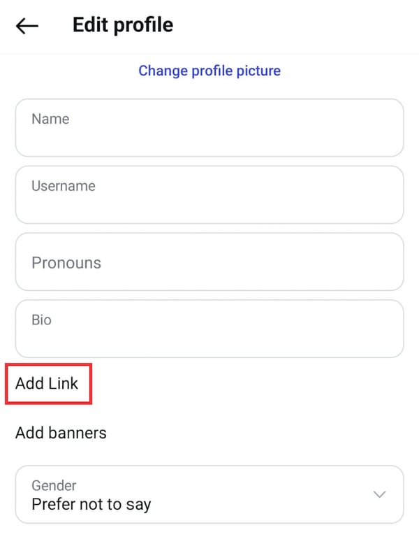 Painel de edição de perfil do Instagram