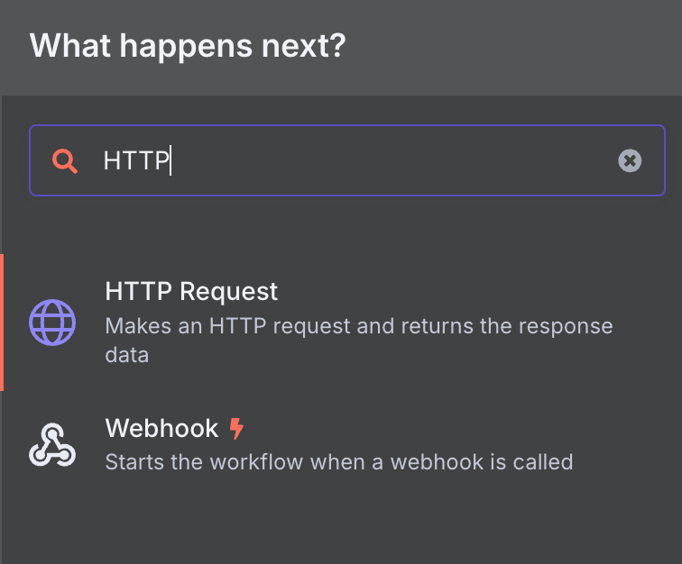 N&oacute; de solicita&ccedil;&atilde;o HTTP no n8n, utilizado para fazer chamadas a APIs externas.