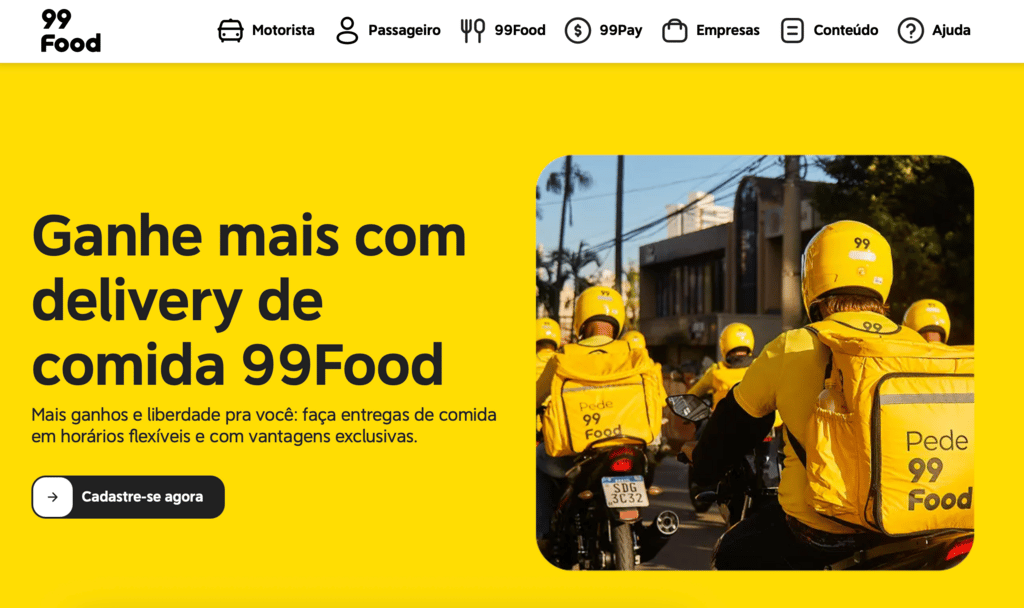 p&aacute;gina de entregadores do 99food
