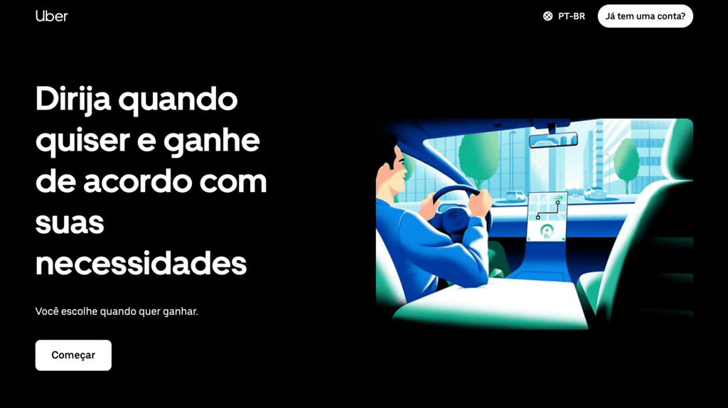 p&aacute;gina do uber para motoristas