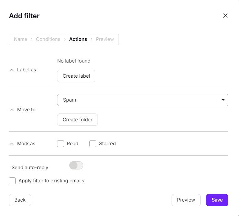 Configurar a&ccedil;&otilde;es de filtro no Proton Mail