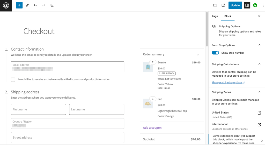 página de finalização de compra da loja