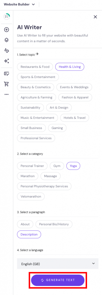 O recurso de IA para cria&ccedil;&atilde;o de sites da Hostinger