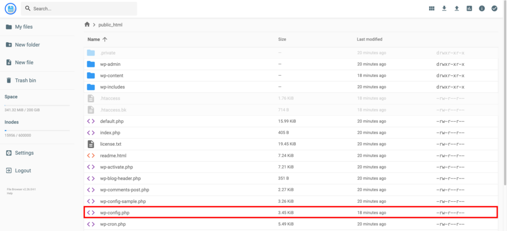 Localizando o arquivo wp-config.php na raiz do WordPress atrav&eacute;s do Gerenciador de Arquivos