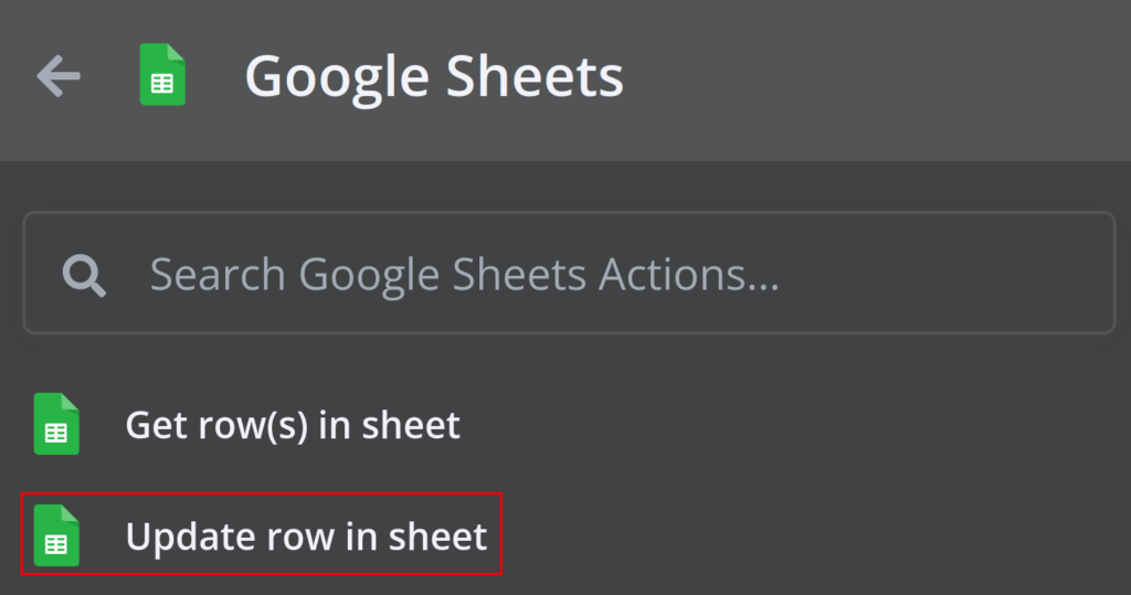 Menu de a&ccedil;&otilde;es do n8n mostrando as a&ccedil;&otilde;es do Google Sheets com 