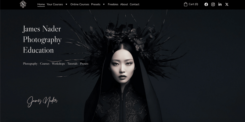 P&aacute;gina inicial do site informativo sobre educa&ccedil;&atilde;o fotogr&aacute;fica de James Nader