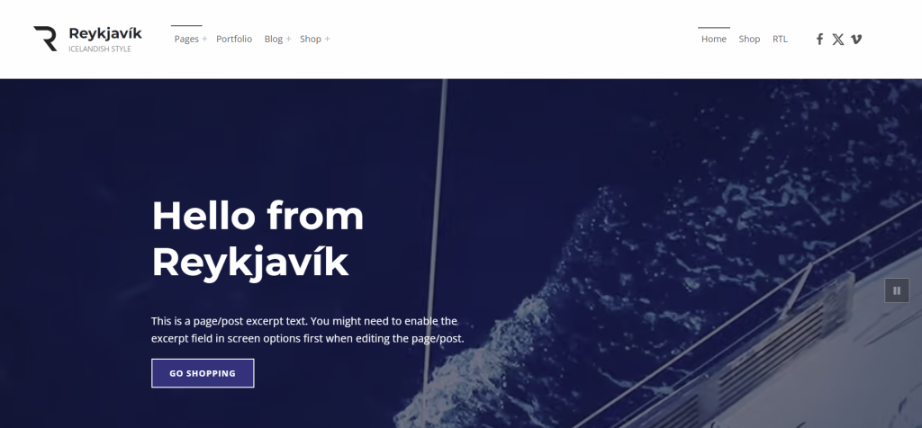 Página de demonstração de Reykjavik