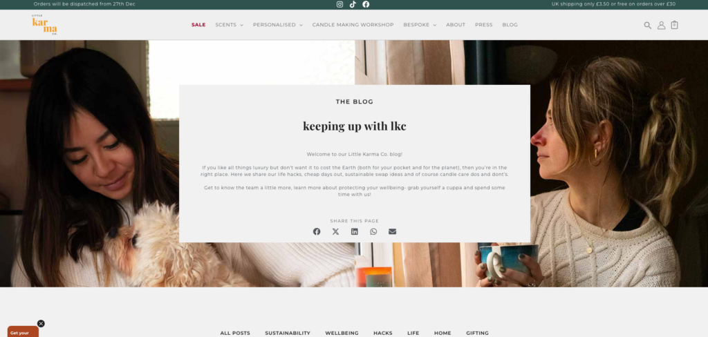 Página do blog Little Karma Co.