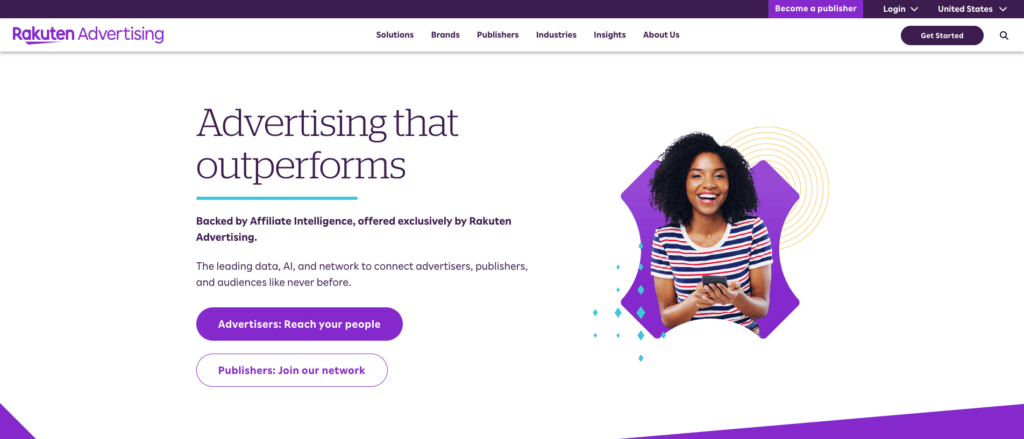 P&aacute;gina inicial da Rakuten Advertising