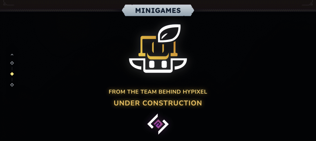 A seção de minijogos na página de jogos do site do Hytale.