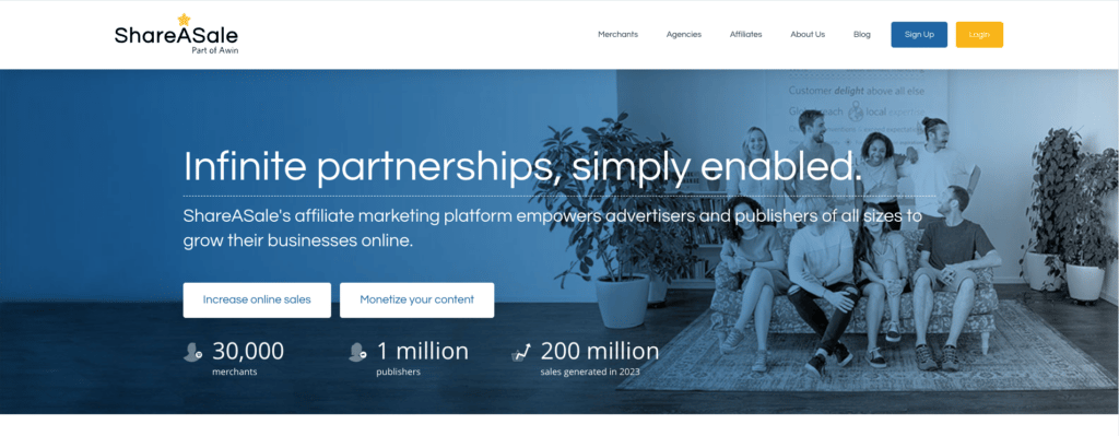 P&aacute;gina inicial do ShareASale