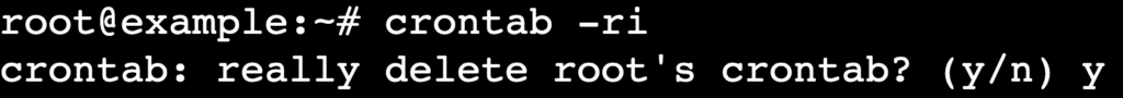 O terminal solicita confirma&ccedil;&atilde;o para o comando crontab -ri