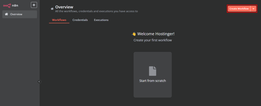 Criando um novo fluxo de trabalho no n8n.