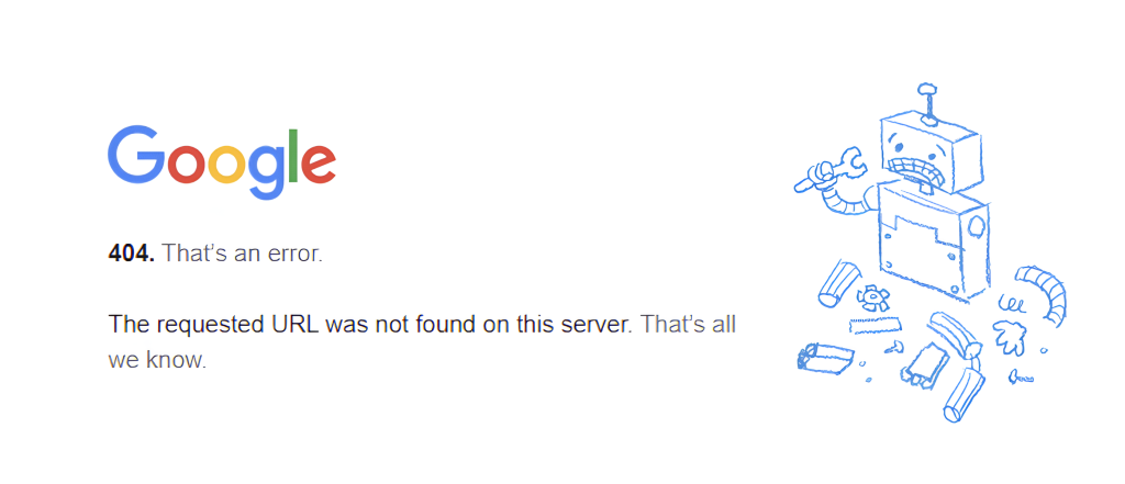 Uma p&aacute;gina de erro 404 no Google Chrome.