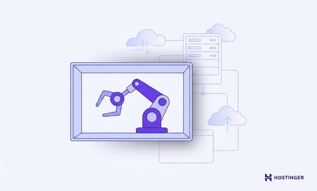 Um braço robótico estilizado dentro de uma moldura, rodeado por ícones abstratos de nuvens e servidores, ilustrando conceitos de automação e conectividade que refletem as melhores práticas do OpenClaw.