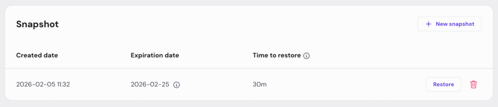 Captura instant&acirc;nea de VPS no hPanel