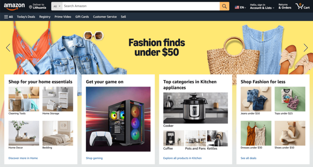 P&aacute;gina inicial da Amazon