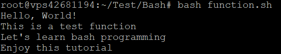 Saída de função bash no terminal