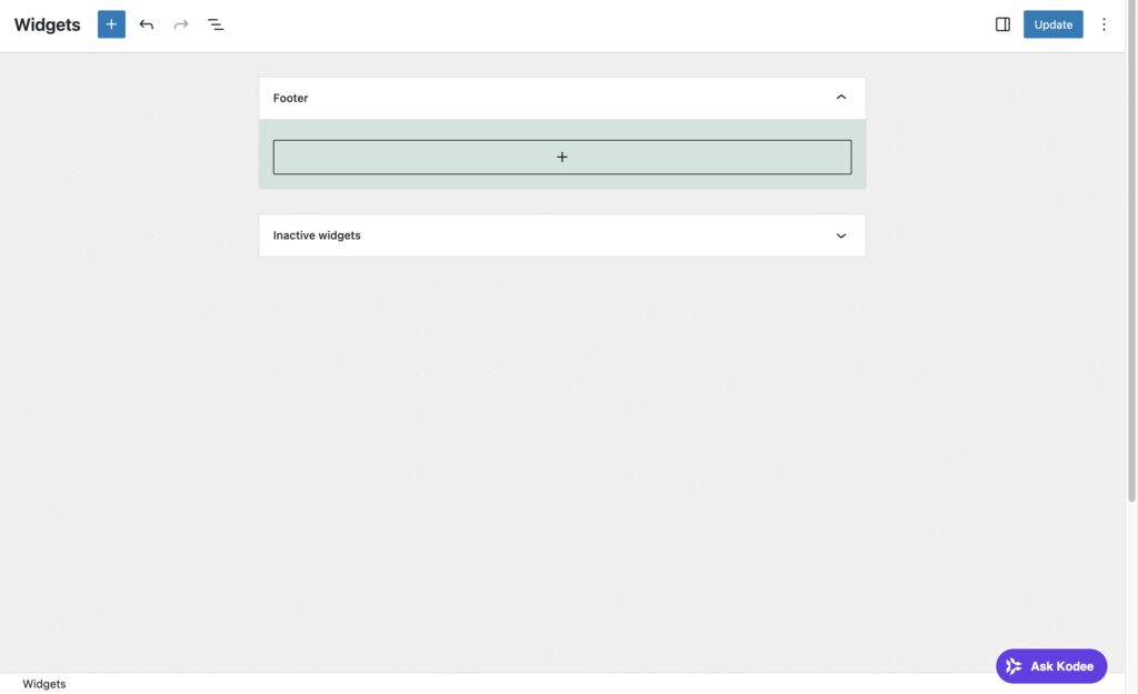 A área de Widgets em um tema clássico do WordPress