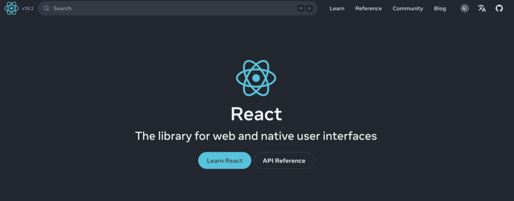 P&aacute;gina inicial do site ReactJS