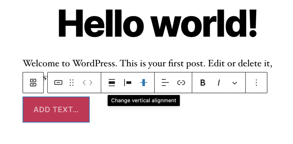 a barra de ferramentas embutida do bloco de bot&otilde;es do WordPress