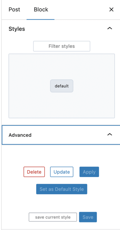 O painel de configura&ccedil;&atilde;o do bloco de bot&otilde;es do Ultimate Blocks