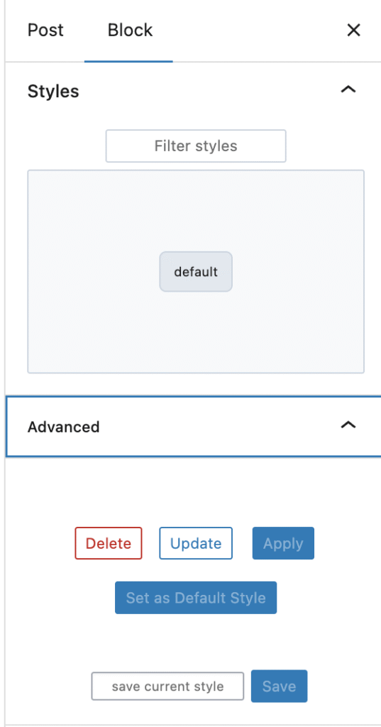 O painel de configuração do bloco de botões do Ultimate Blocks
