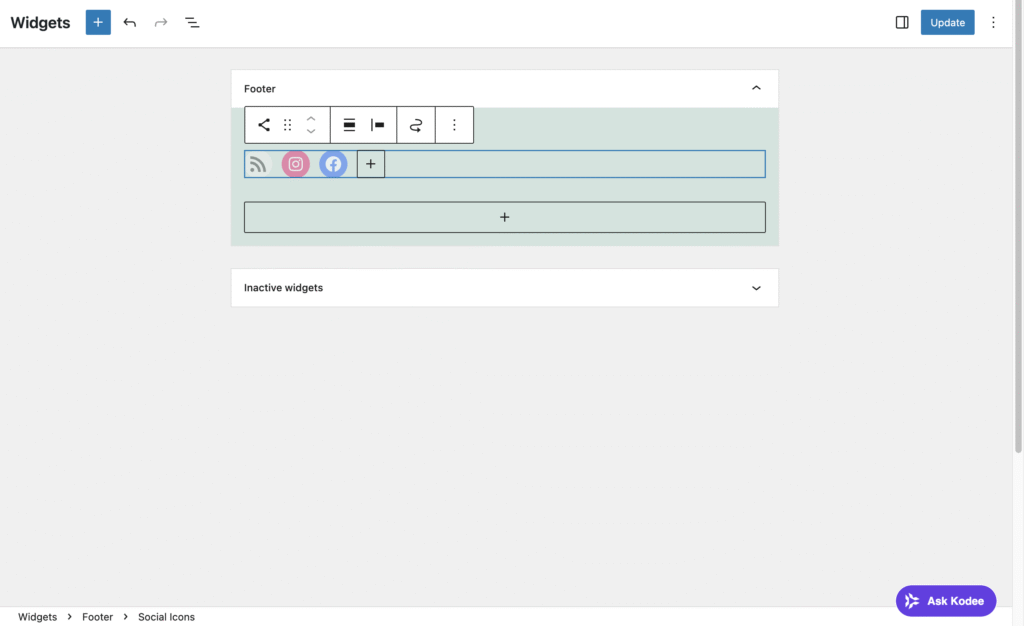 Um widget do WordPress selecionado no Personalizador de um tema clássico