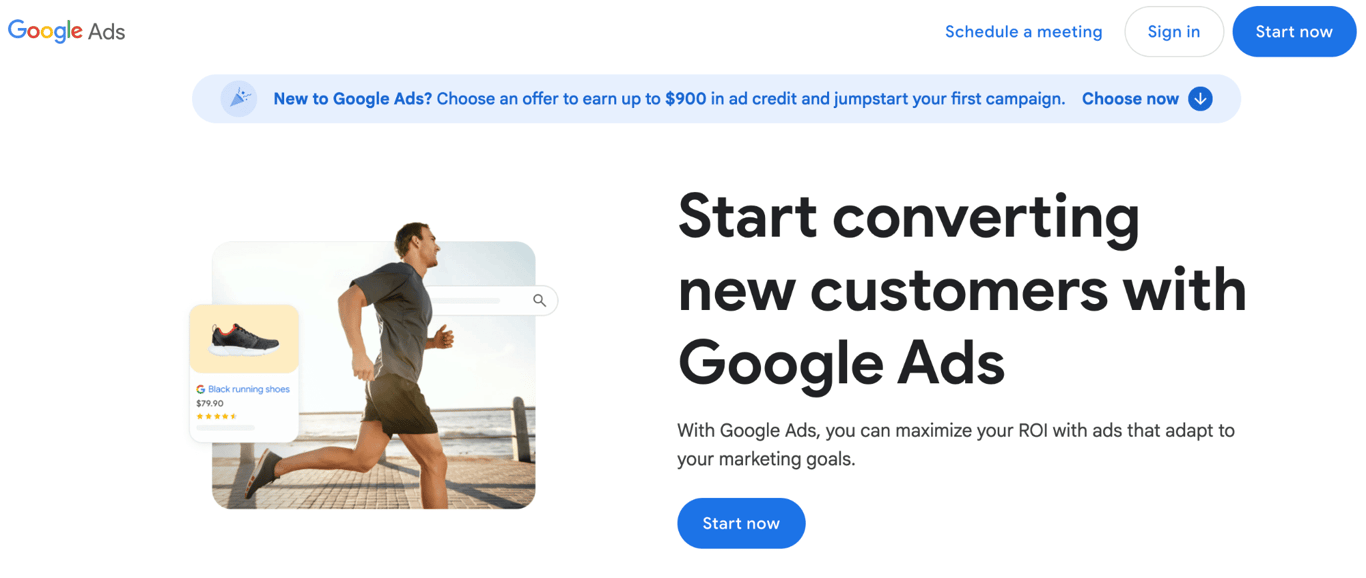 P&aacute;gina inicial do Google Ads