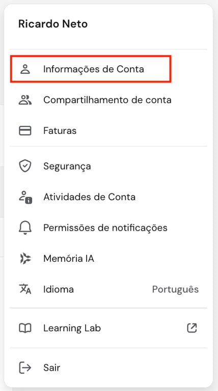 O que é API pública: O botão Informações da conta no menu suspenso de gerenciamento da conta do hPanel