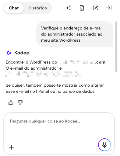 Kodee verifica o endere&ccedil;o de e-mail do administrador de um site WordPress