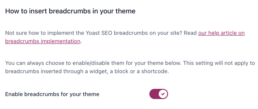 A configura&ccedil;&atilde;o &ldquo;Ativar breadcrumbs&rdquo; no plugin Yoast SEO