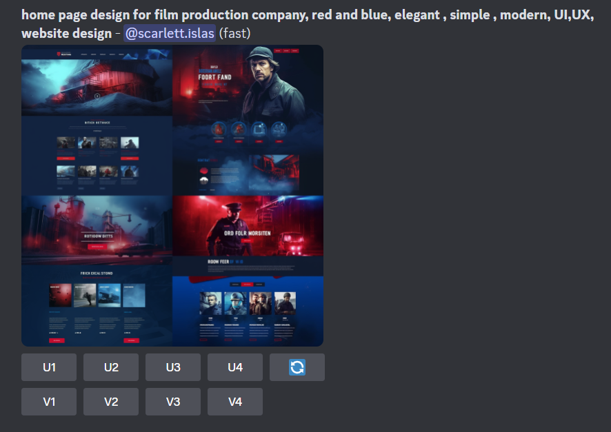 Exemplo de prompt para criar uma imagem de web design no Midjourney