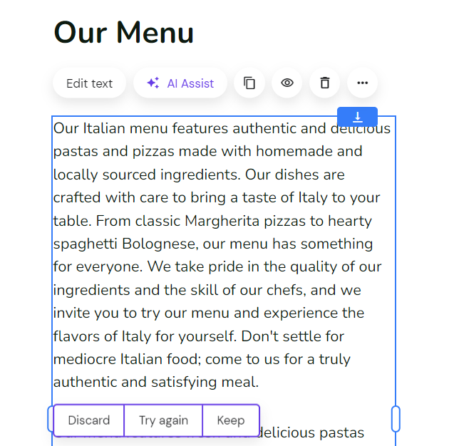 Exemplo de texto criado pelo Gerador de Conteúdo com IA do Criador de Sites da Hostinger