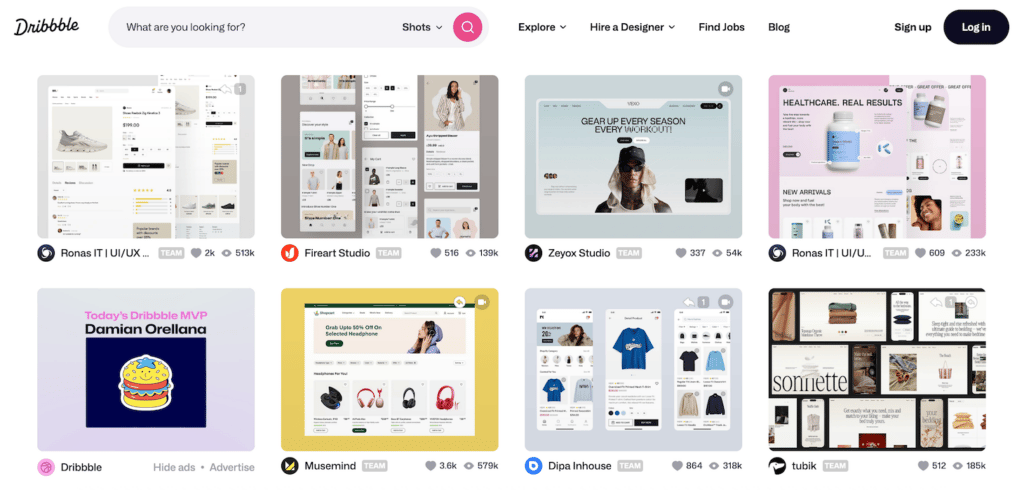 Redesign de site WordPress: exemplos de design de sites no Dribble