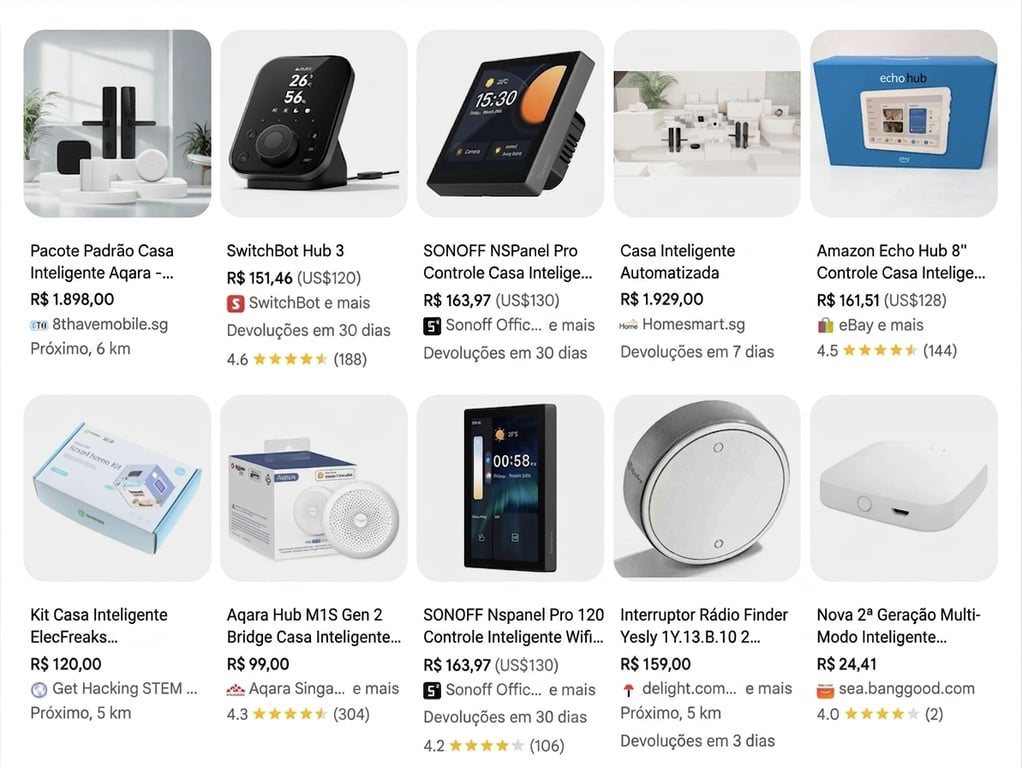 Página de dispositivos para casa inteligente