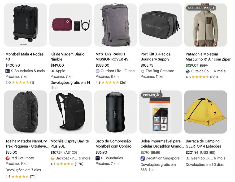 Equipamentos para atividades ao ar livre e viagens