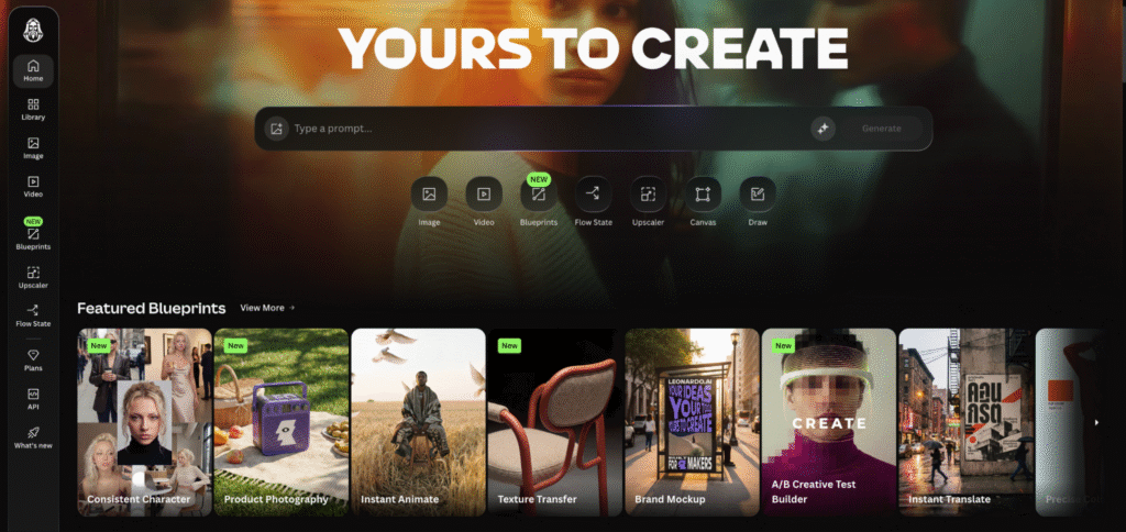 Interface do Leonardo AI