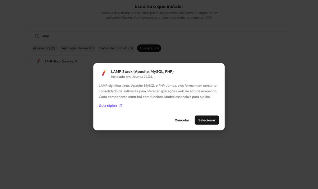 Caixa de confirmação para alterar o sistema operacional para a stack LAMP
