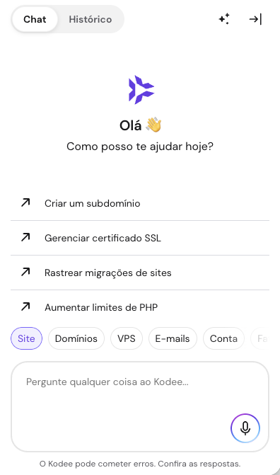 Pr&eacute;via do painel de chat do Kodee