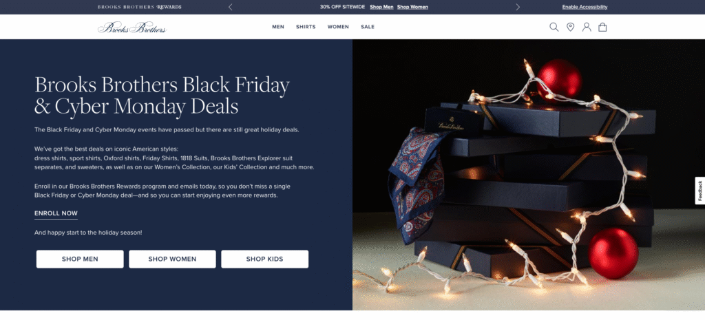 Página de ofertas da Black Friday da Brooks Brothers