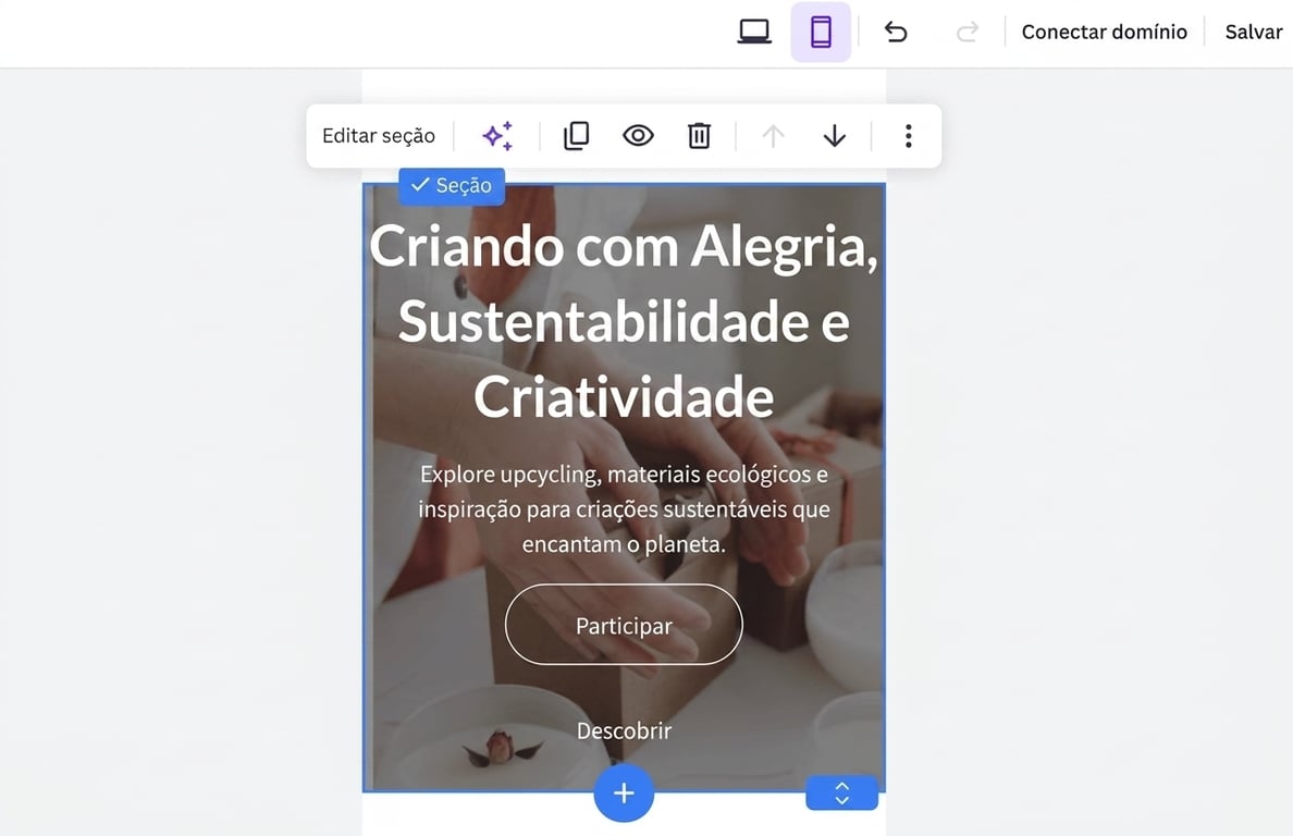 Visualiza&ccedil;&atilde;o responsiva para celular no Criador de Sites da Hostinger