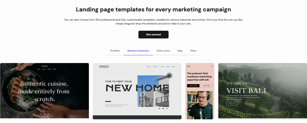 Modelos de landing page oferecidos pelo Criador de Sites da Hostinger
