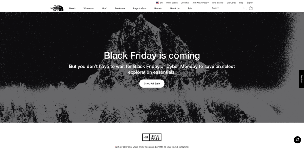 A página da Black Friday da The North Face
