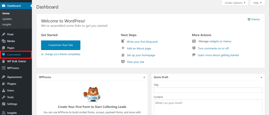 Como excluir todos os comentários no WordPress a partir do painel de controle do WordPress
